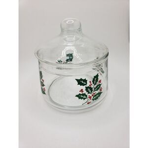 VINTAGE Glass Holly Mistletoe Jar